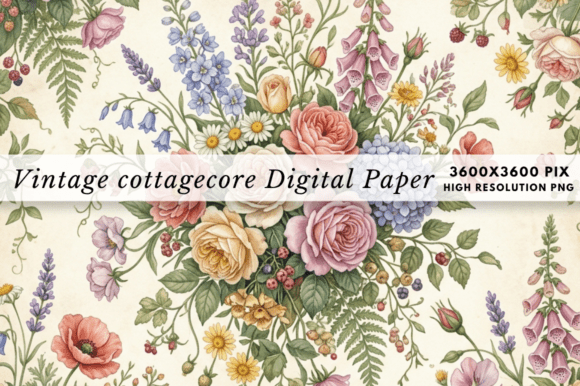Download Vintage Cottagecore Flower Digital Paper - Cottagecore Collection