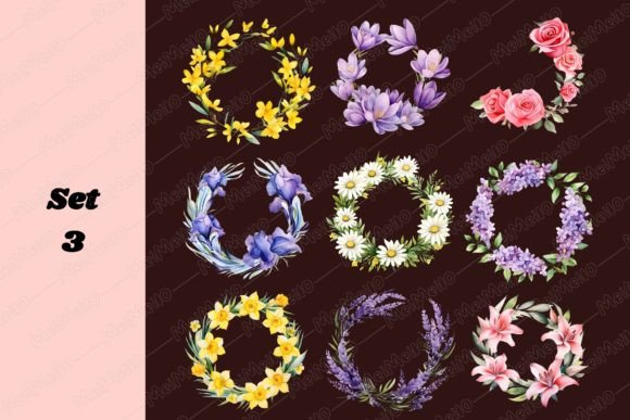 Download Watercolor Round Circle Flower Frame Set - Flower frame Collection