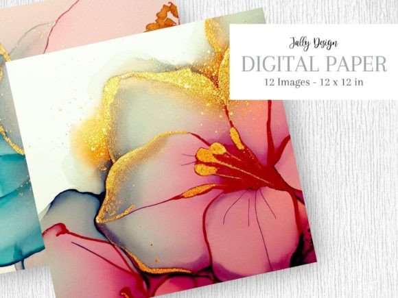 Download Alcohol Ink Flower &amp; Golden Glitter - Golden Collection