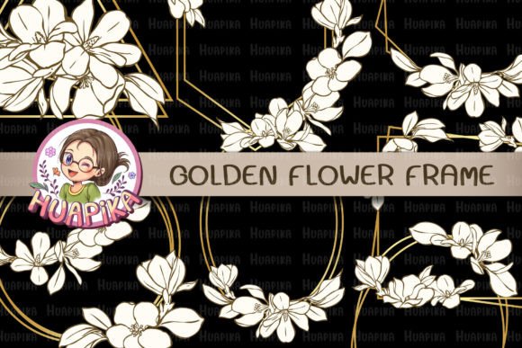 Download Golden Line Art Flower Frame - Flower frame Collection
