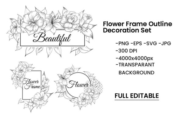 Download Flower Frame Outline Decoration Set - Flower frame Collection