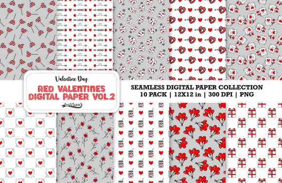Download Red Valentines Digital Paper Vol. 2 - Valentines digital paper Collection