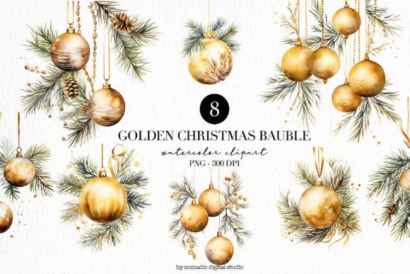 Download Golden Christmas Bulbs Ornament Clipart - Golden Collection