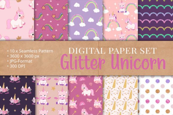 Download Glitter Unicorn Pattern Set Seamless - Unicorn pattern Collection
