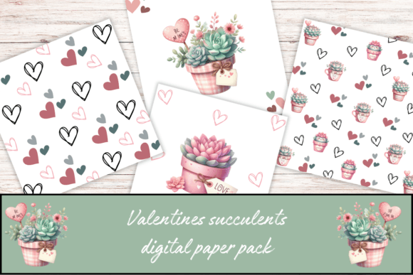Download Valentines Digital Paper Pack Succulents - Valentines digital paper Collection