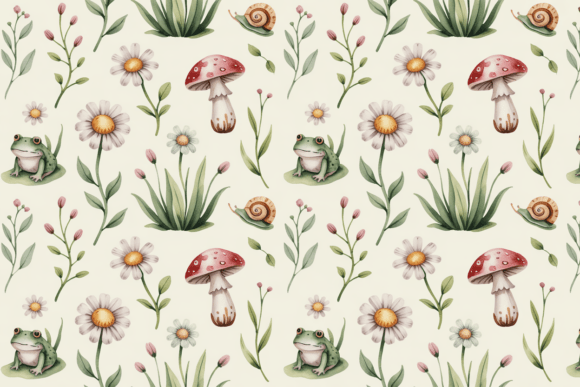 Download Cottagecore Frog Mushroom Pattern - Cottagecore Collection