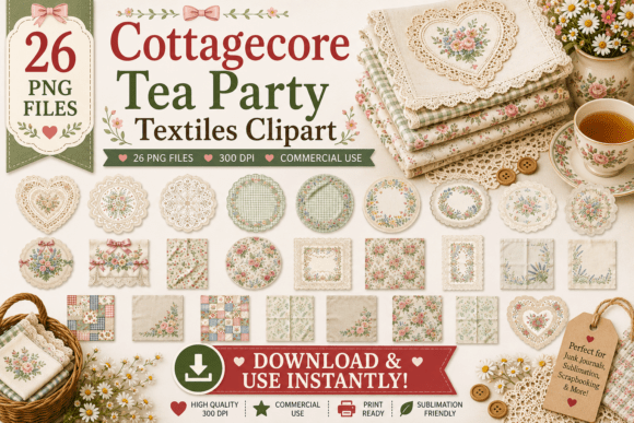 Download Cottagecore Tea Party Textiles Clipart - Cottagecore Collection